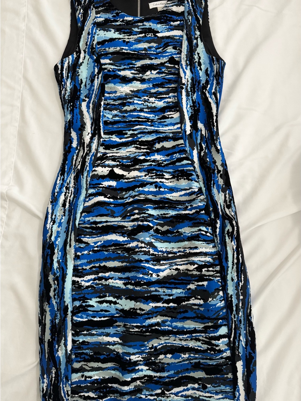 Calvin Klein Blue Black Abstract Midi Sheath Dress